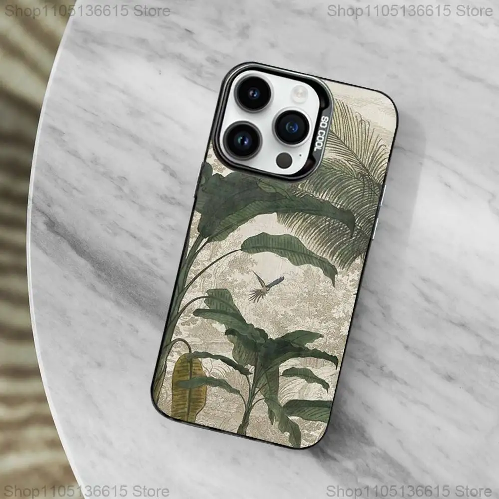 Pintura arte botânica caso de telefone para iphone 11,12,13,16,14,15, mini, pro,xs, max preto fosco capa à prova de choque