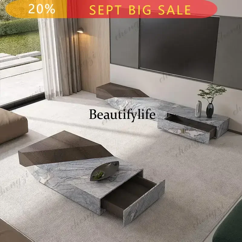 DD Italian Freeform Travertine Coffee Table, Designer Artistic Centerpiece, Heat & Scratch Resistant, Customizable