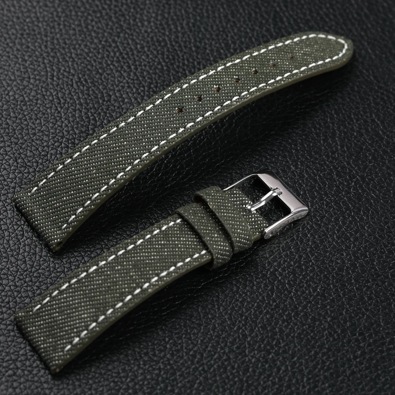 Handmade Denim Laminated Leather Strap 18 19 20 22MM Quick Release Soft Vintage Bracelet Blue Green Brown Ultra Thin Watchband