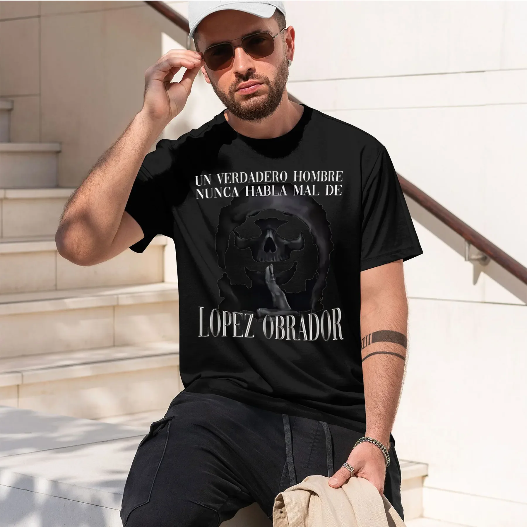 UN VERDADERO HOMBRE NUNCA HABLA MAL DE LOPEZ OBRADOR 2026 new fashion heavyweight hot selling retro printed pattern fun round ne