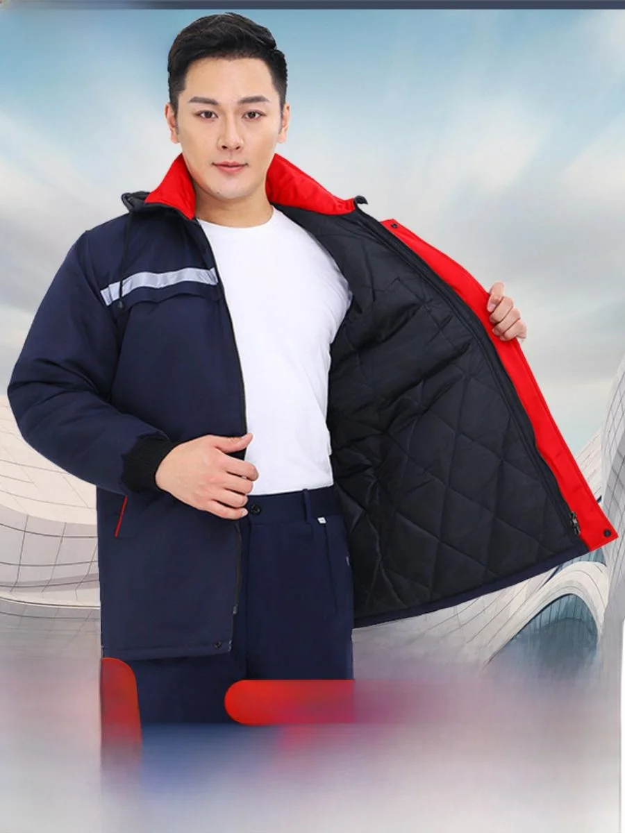 

Утепленная хлопковая куртка для мужчин, рабочая одежда со светоотражающими полосами, теплая и износостойкая, для строительных работ зимой