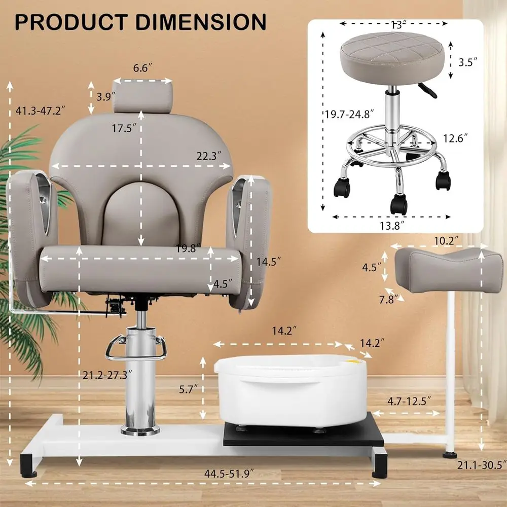 Ergonomiczne krzesło do pedicure dla stylistki paznokci z obrotowym stołkiem, 360 stopni °   Obrotowy, rozkładany, regulacja hydrauliczna, podnośnik do spa stóp, masaż