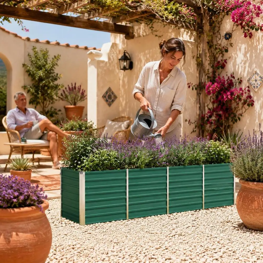 Bac à plantes surélevé en acier galvanisé 320 x 80 x 77 cm, résistant aux intempéries, grand bac profond pour légumes et herbes
