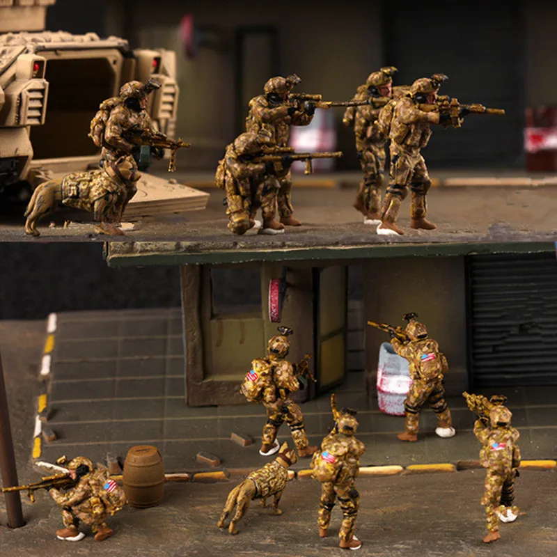 1:72 Scale Model 6 Pcs US Navy SEALS  Army 6 Soldiers With Dog Action Figure Toys Scene Accessory Display Collection Dolls