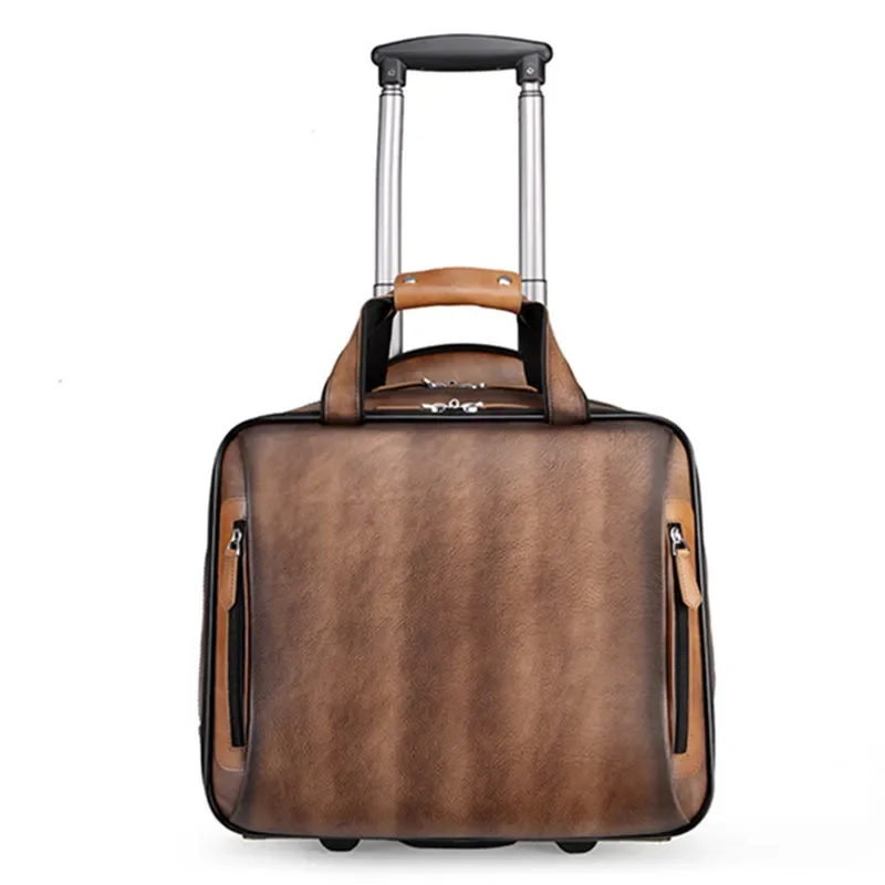 

Retro genuine leather men trolley case business wheel suitcase bag cowhide first layer of travel handbag man luggage laptop bags