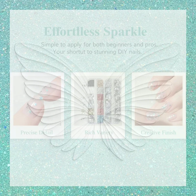 12 Grids Shiny Nail Glitter Powder Polka Dot Butterfly Star Heart Sequins for Holiday Nail Makeup DIY Projects