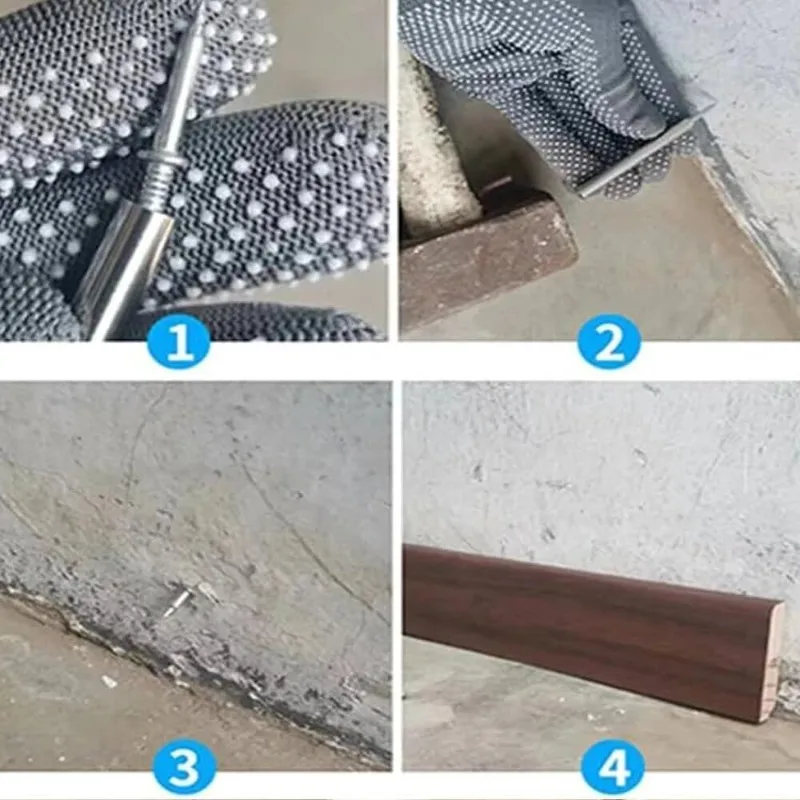 50/100 pezzi filettatura per battiscopa a doppia testa chiodo senza cuciture con 1 strumento chiodi a prova di ruggine in metallo Set di viti per fissaggio senza tracce di legno