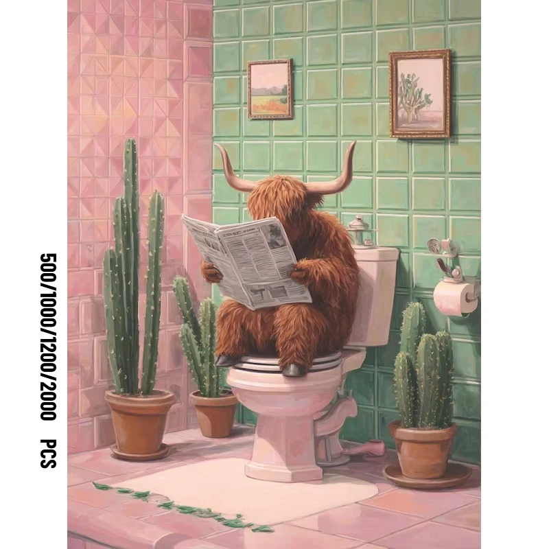 Jigsaw Puzzles Funny Cow Reading Newspaper 500/1000/1200/2000 PCS Modern Wall Decor for Living Room Bedroom Perfect Gift