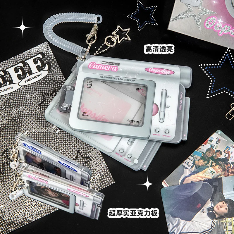 MINKYS Kawaii 3 inch Acrylic DV Type Flip Cover Kpop Photocard Holder Photo Card Holder Bag Pendant School Stationery