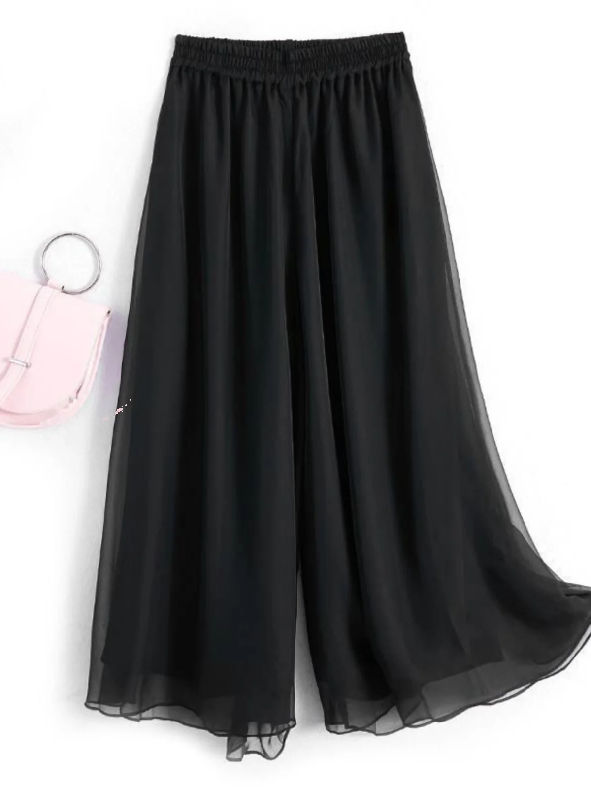 플로우 와이드 레그 팬츠 맥시 스커트 댄스 요가 얇은 여름 화이트 쉬폰 루즈핏 하이웨이스트 스트레이트 한국 스타일 출퇴근