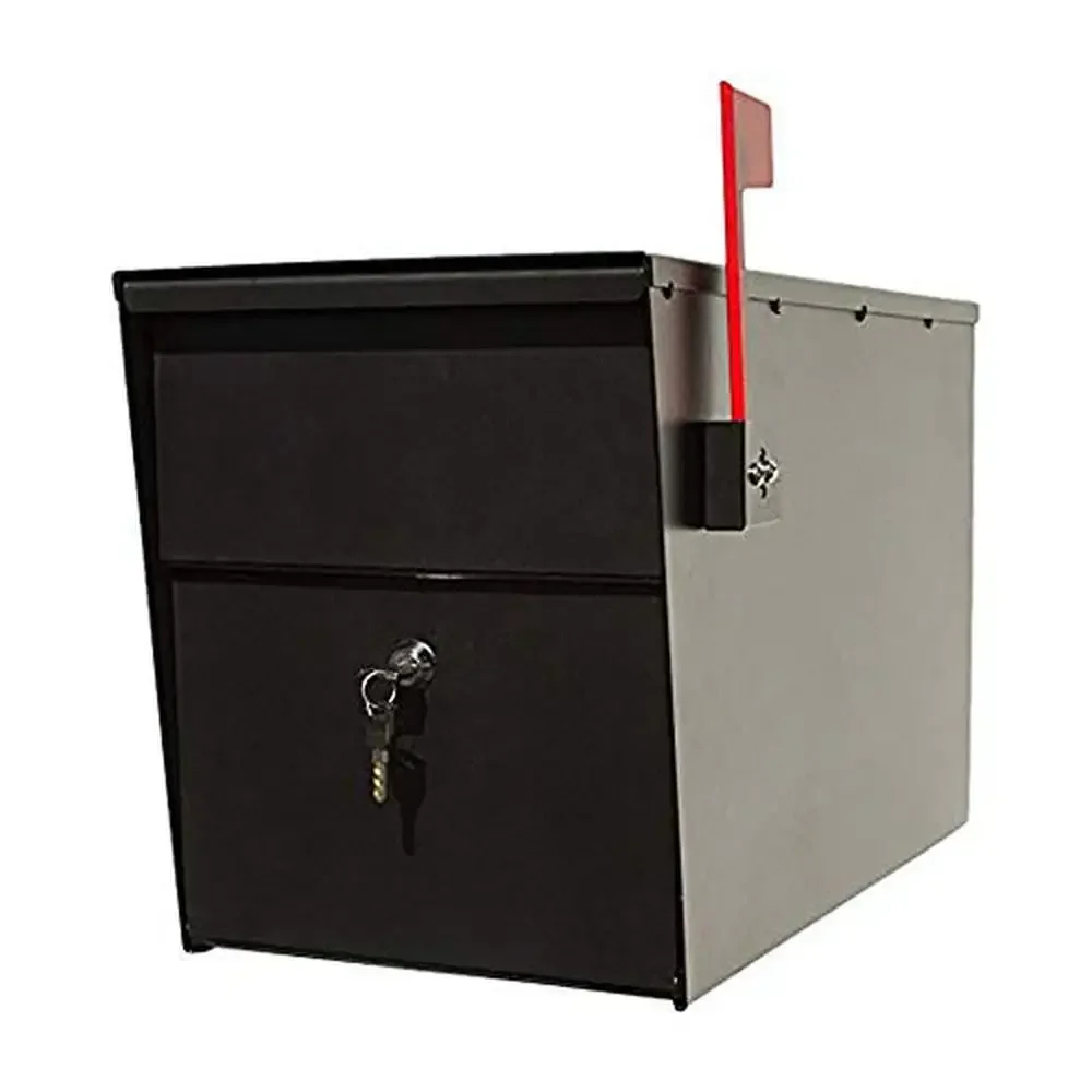 Locking Steel Mailbox Heavy Duty High Security Post Mount Black 19.5