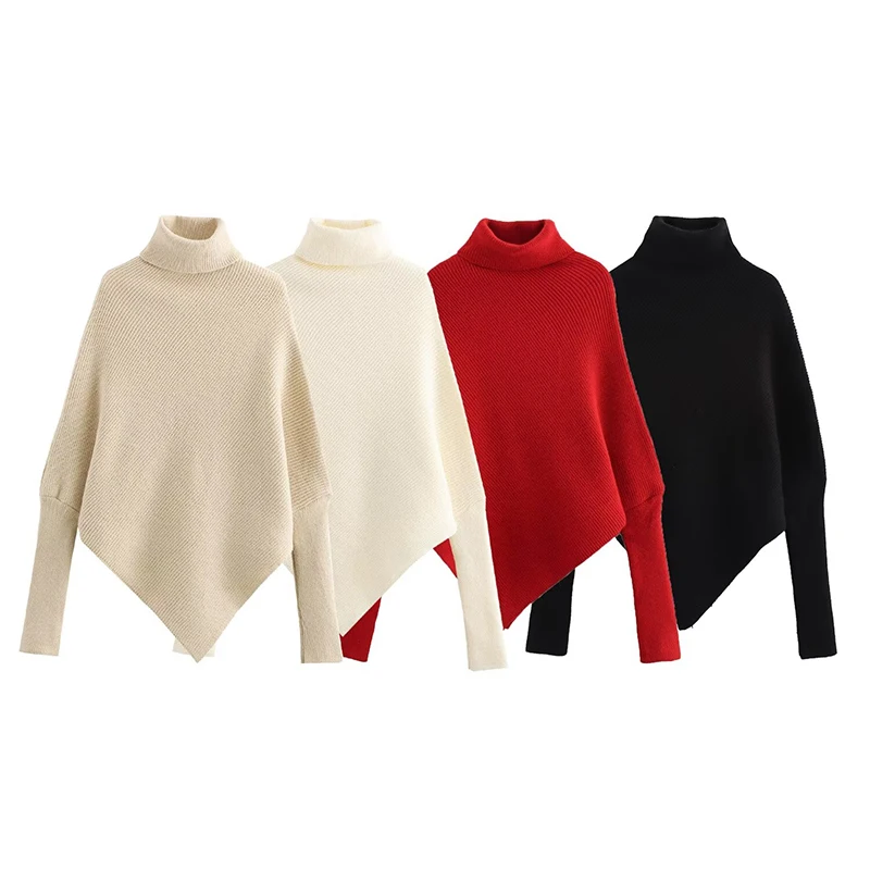 YENKYE Women Irregular Hem Turtleneck Knit Sweater Long Sleeve Autumn Winter Loose Pullover  Christmas Red Knitwear