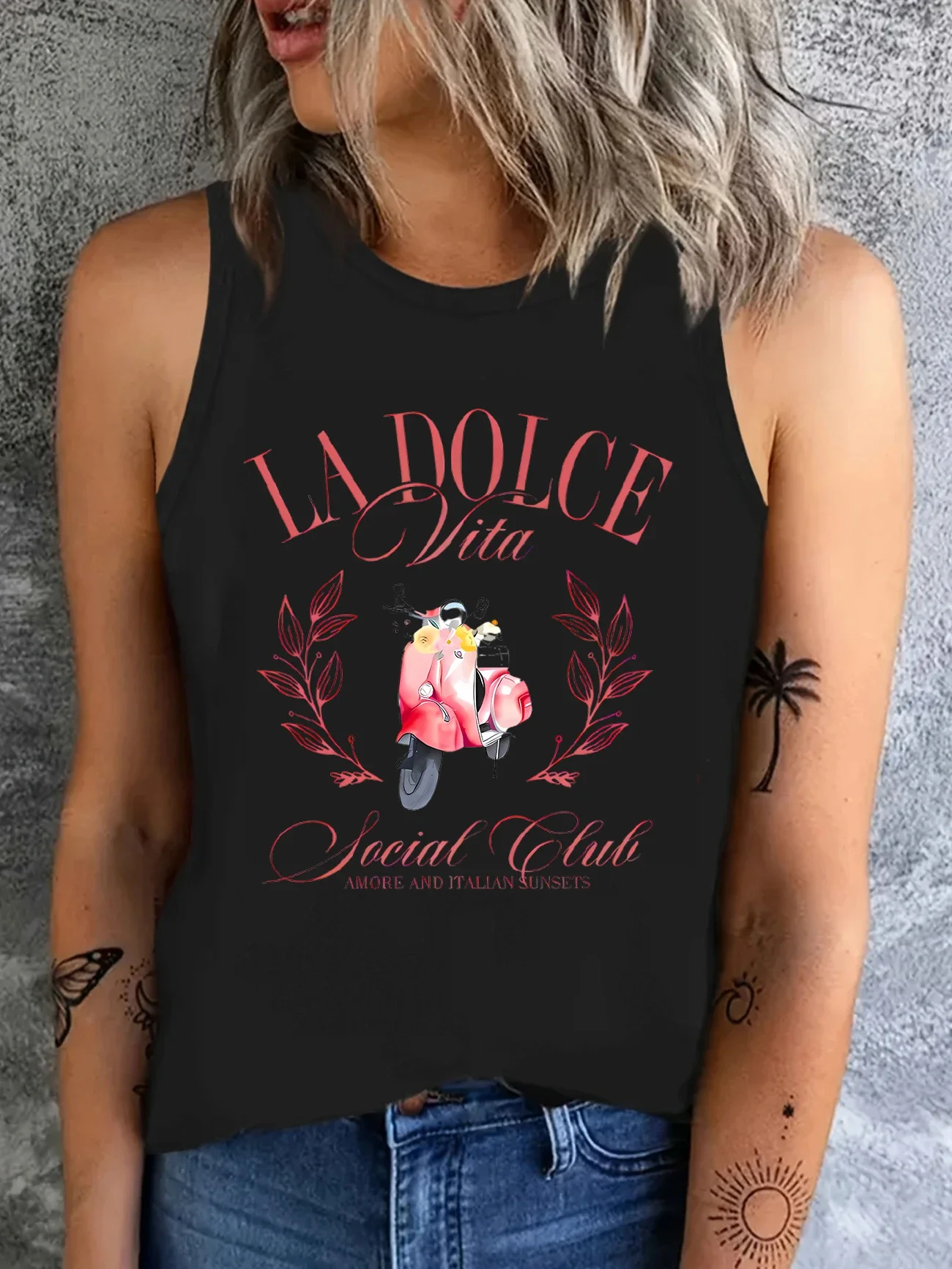 La Dolce Vita  Print Vest T-shirt Tshirt Harajuku Tank Top Women’s Sleeveless O-neck T Shirt