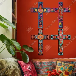 Putuo decor-crucifixo de madeira, dia dos mortos, decoração da parede, cruz de madeira para casa, 15,9x11,8 polegadas