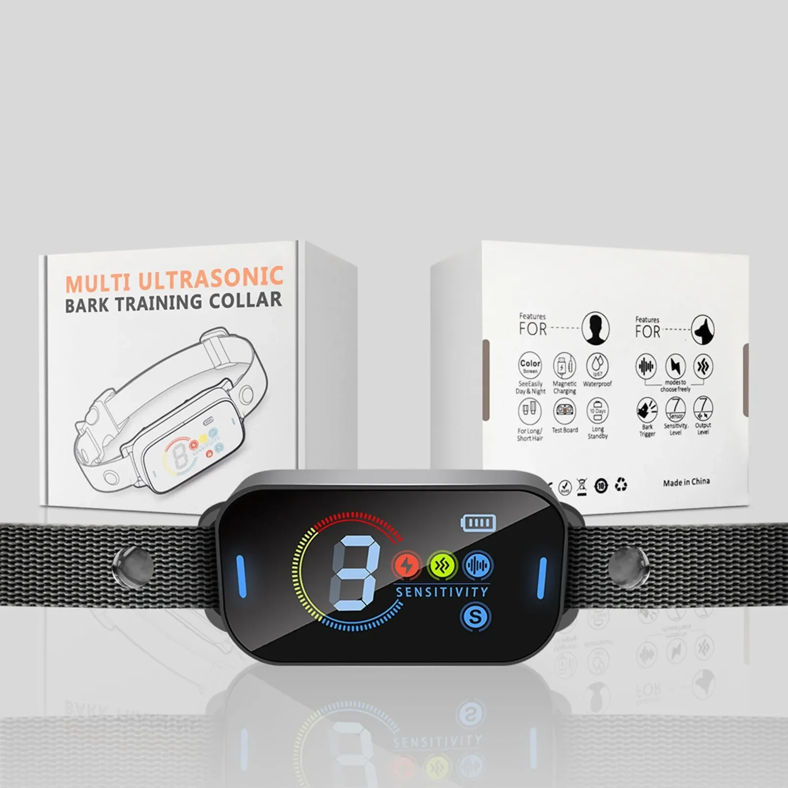 

Электронный ошейник-антилай с цветным экраном для дрессировки собак, перезаряжаемое устройство для предотвращения лая, товары для прекращения лая домашних животных