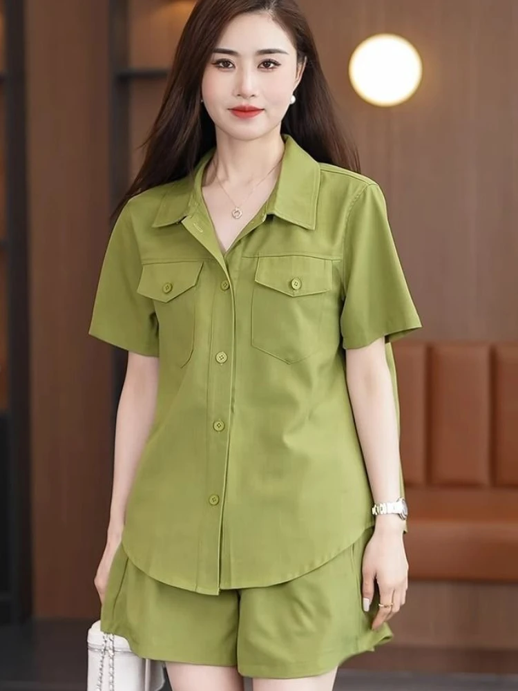 

Solid Color Loose Casual Short Sets for Women 2 Pieces Sports Two-piece Tailor Fashion Woman Shorts Vacation 2025 Summer Outfits