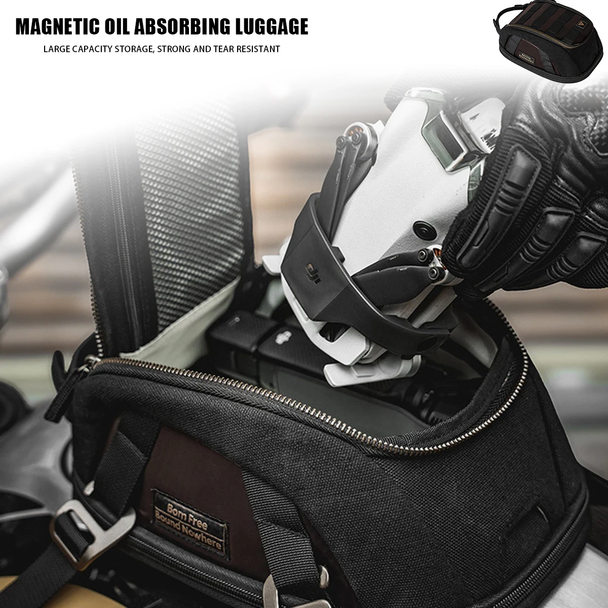 New Strong Magnetic Motorcycle Tank Bags Retro leather large-capacity retractable tool storage bag Travel bag