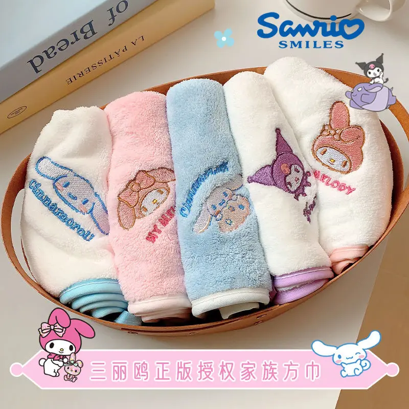 

5Pcs/set Sanrio Kuromi Plush Hand Towel Cinnamoroll Cartoon Square Towel Household Kitchen Bathroom Children Absorbent Towel