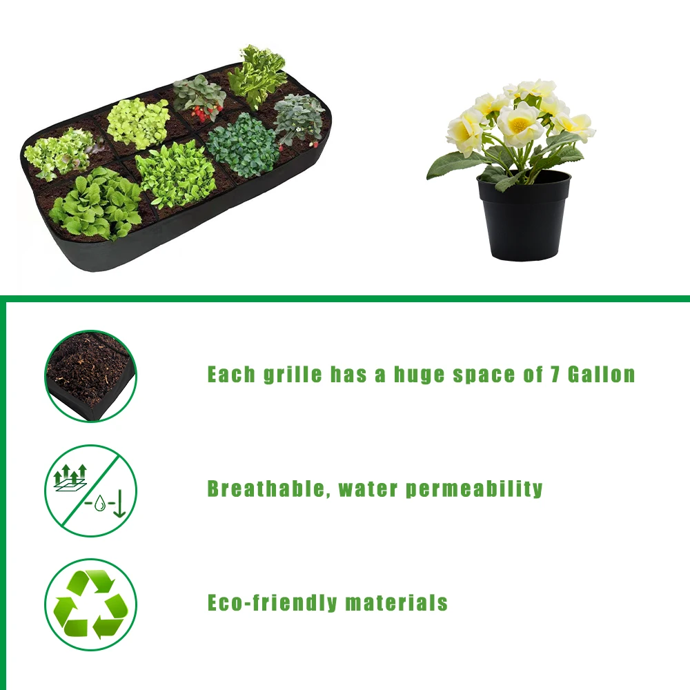 Flowerpot Breathe Cloth Rectangular Planting Bag For Vegetables Flowers Raised Garden Bed Felt 4/8 Pockets Multi-grid