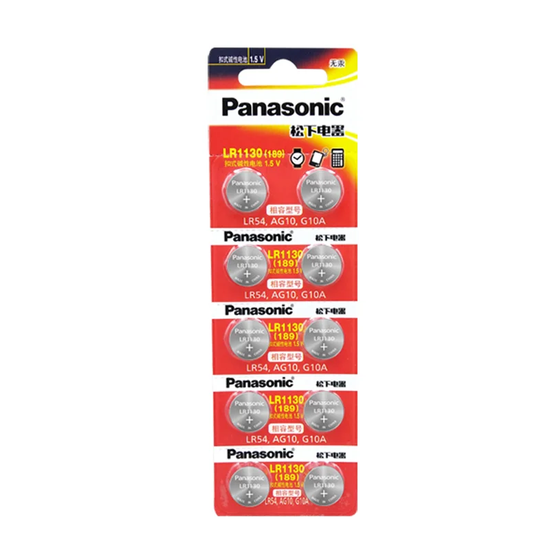 Panasonic-reloj electrónico LR1130, dispositivo con botón de 1,5 V, calculadora Casio alcalina 189, termómetro, bolígrafo láser, juguete, 10 unidades