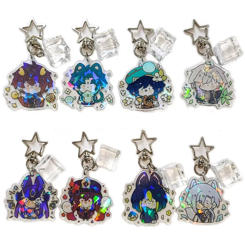 يوان شين سلسلة مفاتيح ليزر الاكريليك ، لعبة أنيمي قلادة تأثيري ، حلقة مفاتيح المجوهرات ، على ظهره زخرفة الزينة ، Kaveh Alhaitha