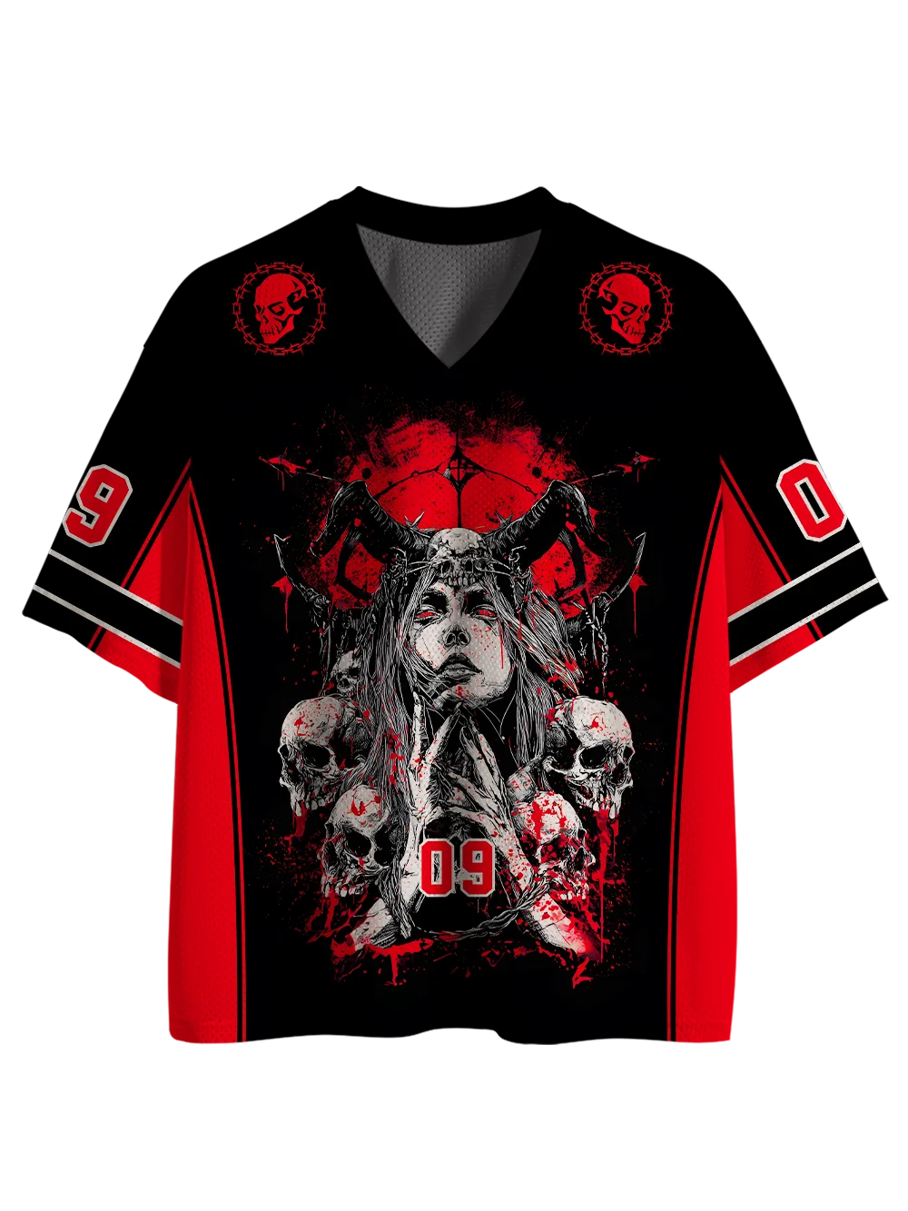 2026 Latest Men's and Women's Fashion Printed Street Style V-neck Mesh Sports Y2K Quick Drying Halloween Elements T-shirt