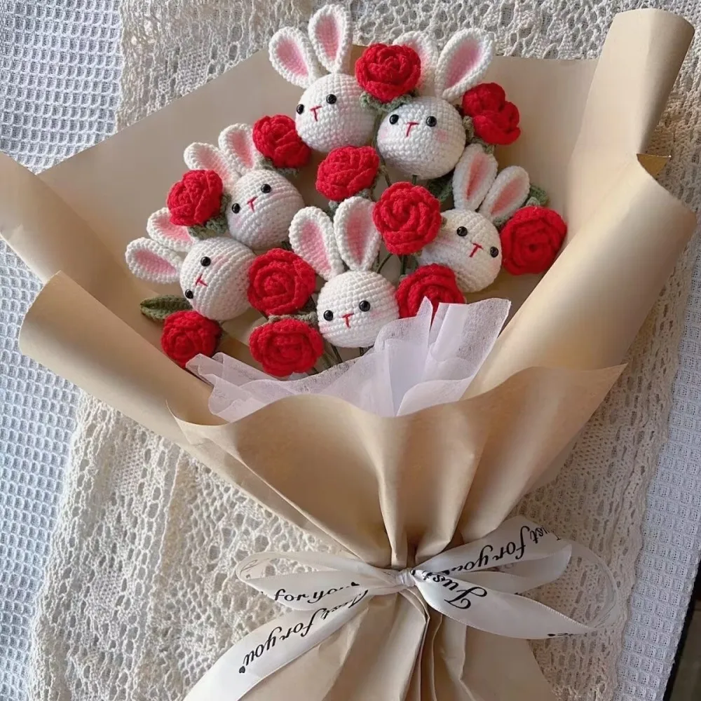 10pc Rabbit bouquet Artificial crochet flower Kawaii Hand-knitted bouquet Homemade crochet flower DIY holiday gift