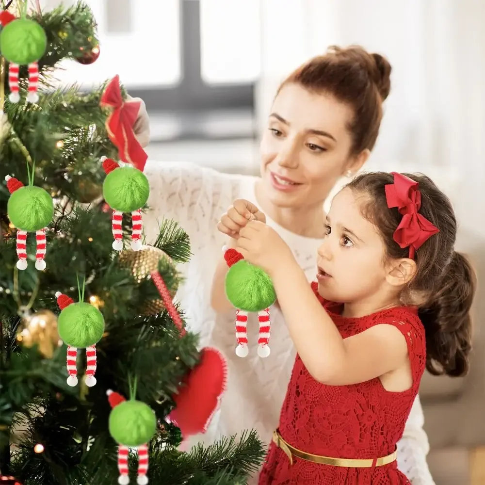 

Plush Furry Christmas Ball 6cm Lime Green Christmas Tree Decoration Ball with Bow DIY Christmas Hanging Decorations Fireplace