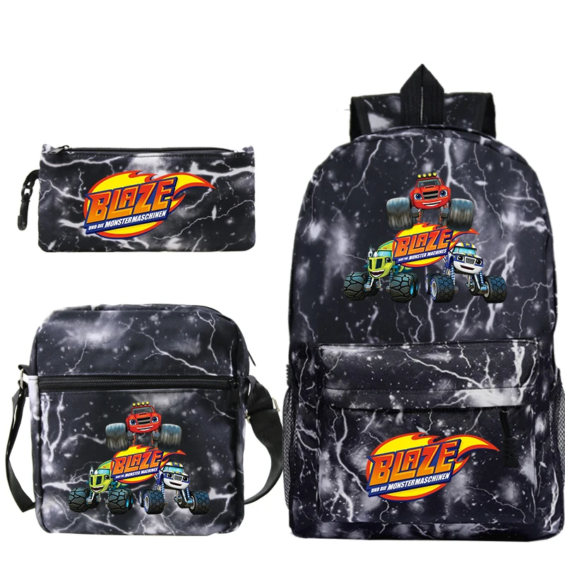 

Blaze and the Monster Machines Backpack for Boys Girls Bookbag 3Pcs/set Students Cartoon Car Schoolbag Children Backpack Gifts