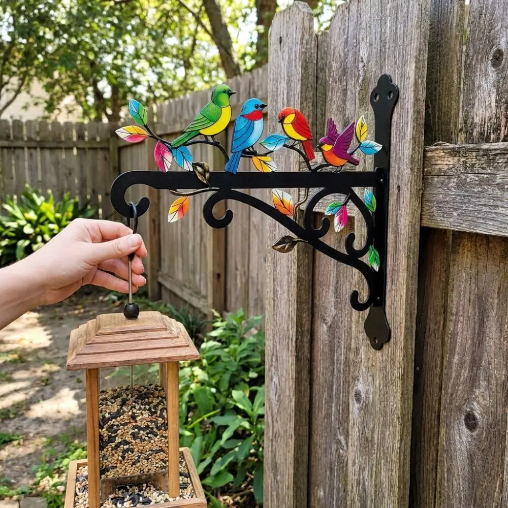 

Rust-Proof Wall-mounted Hanger Iron Art Animal Silhouette Plant Hanging Bracket Bird Design Rustic Style Metal Decorative Rack