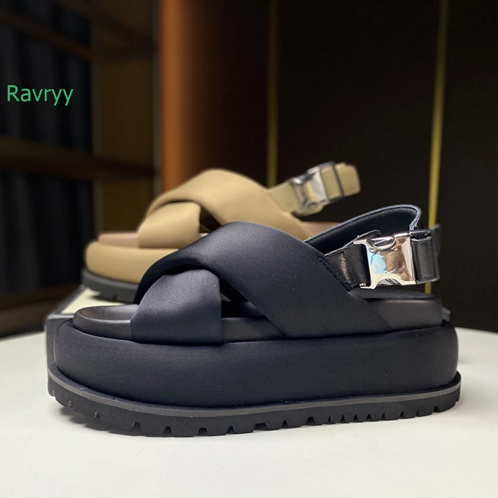 2024 Summer New Leather Women Sandals Thick Bottom Retro Roman Sandals Open Toe Slingback Back Buckle Fashion Casual Sandals