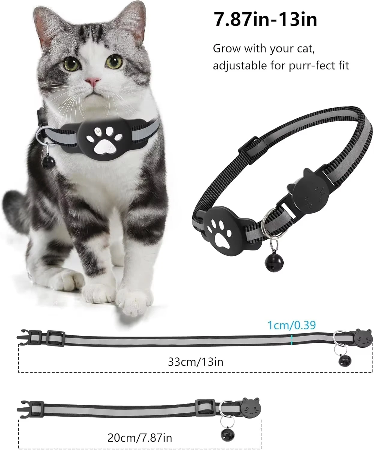Anti-Lost Cat Collar for Smart Tag GPS Tracker Protective Case With Bell Cats Necklace, Bluetooth Tracker Tag for Android