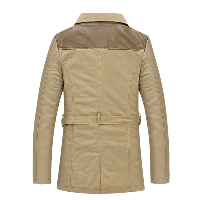 Gabardina de longitud media para hombre a la moda, lavada con chaqueta de cuero y abrigo cálido de solapa gruesa de lana