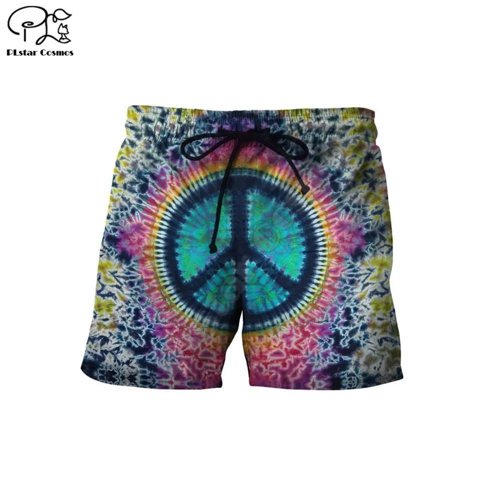 

PLstar Cosmos Hippie Peace Love Beach Shorts 3D Printed Summer Casual Men Shorts Loose Quick Drying shorts