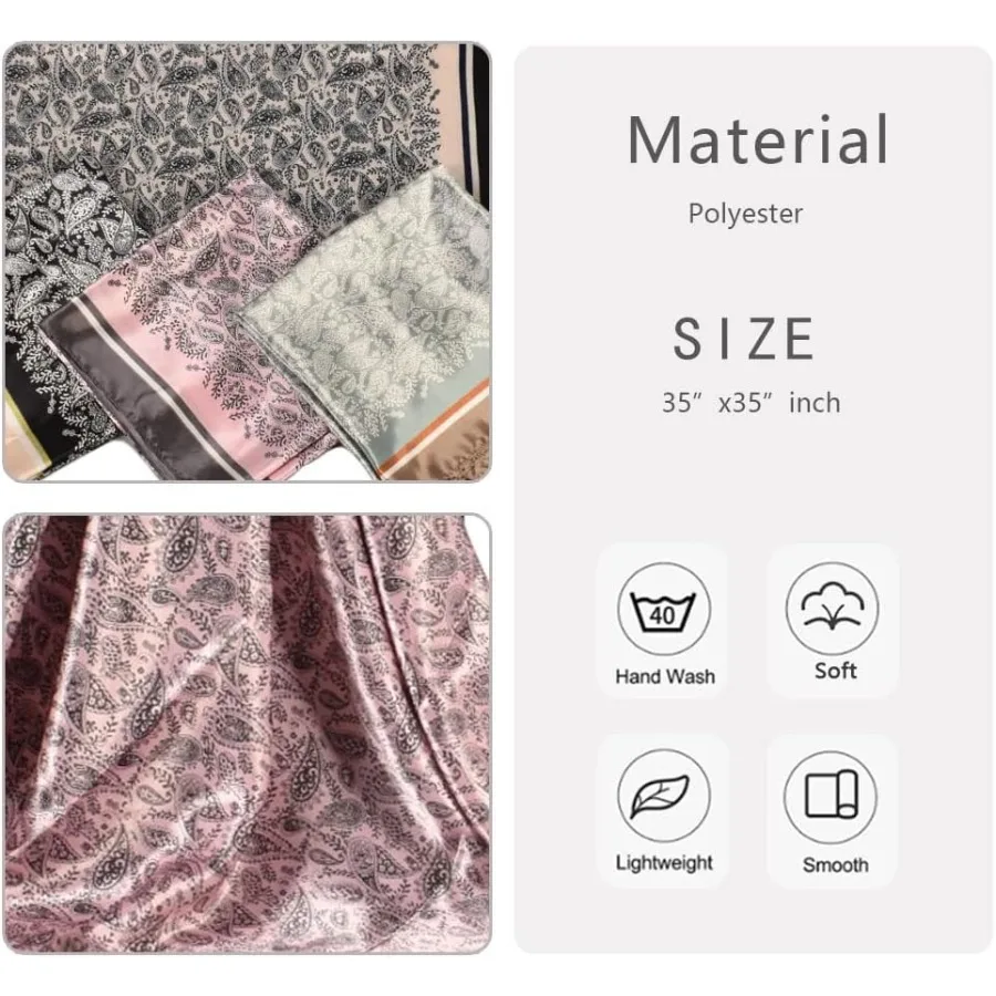 4 قطعة الأوشحة الحريرية الرأس للنساء وشاح الشعر الساتان 35 كبير مربع باندانا الحرير مثل وشاح للرقبة شال لارتداء اليومي المألوف