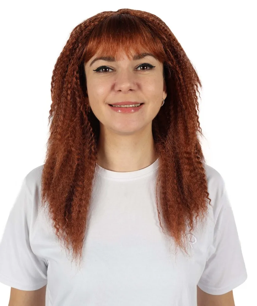 

HPO Women’s Retro 80’s Voluminous Curly Brown 17" Rocker Crimp Wig with Bangs