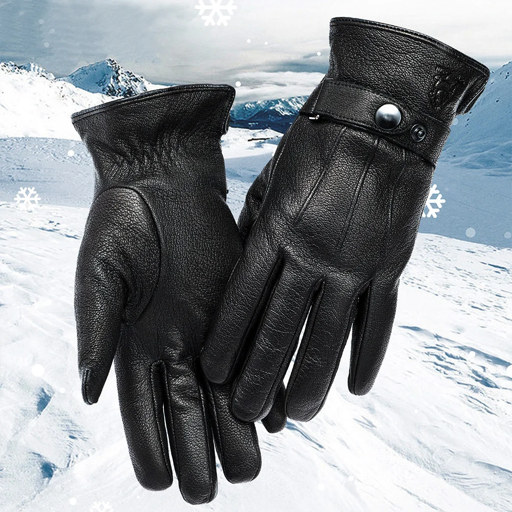 

Keep Warm Men's Leather GlovesTo Drive Outdoor Motorcycle Genuine Driving Deer Leather Gloves Men Winter Apparel Accessories