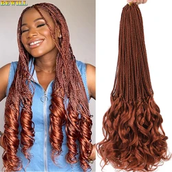 14 18 24 인치 Goddess Box Braids 크로셰 헤어 프렌치 컬 브레이드 헤어 진저 브라운 350 레드 프렌치 컬리 합성 헤어 익스텐션