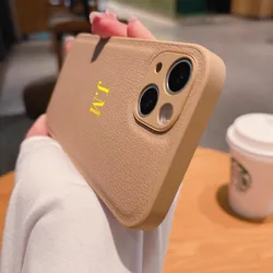 Gilding Custom Name Letter Case For Iphone 16 15 14 13 12 11 Pro Max 7 8 Plus Xr X Xs Leather Phone Cover Couple Fundas Capa