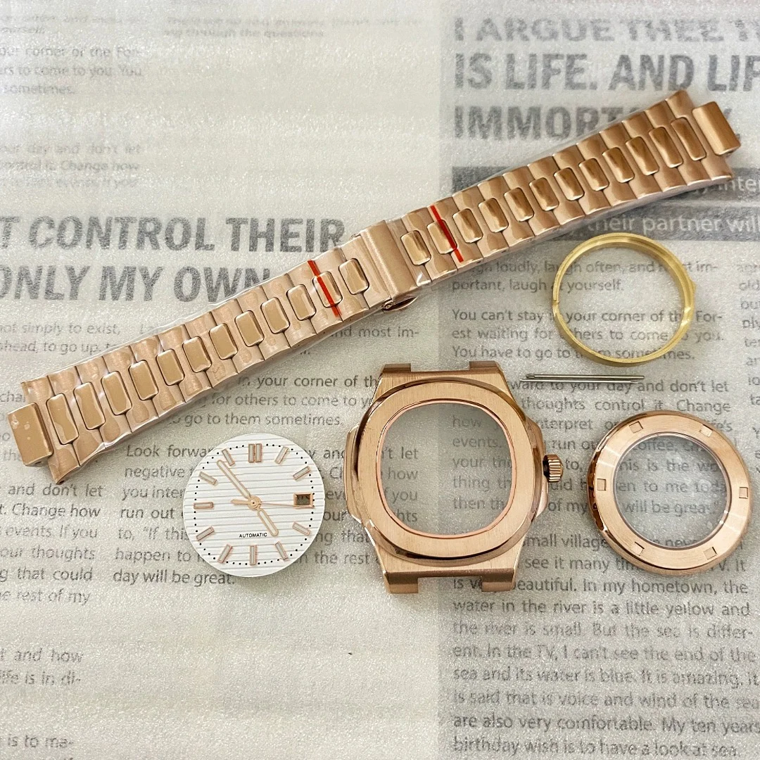 

Stainless Steel Rose Gold Nautilas Mod Watch Case Strap with Dial and Hand Fit for NH35/36 Movement