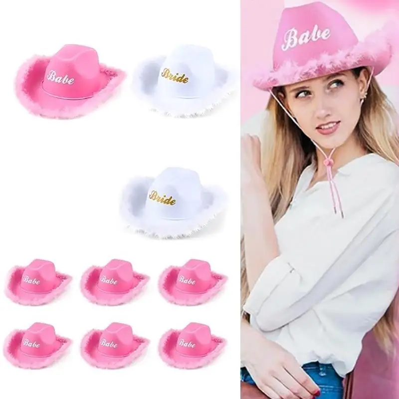 39BD Damen-Cowboyhut mit breiter Krempe, Braut-Cowgirl-Hut, Junggesellenabschied, Braut-Kopfbedeckung – Detail 7