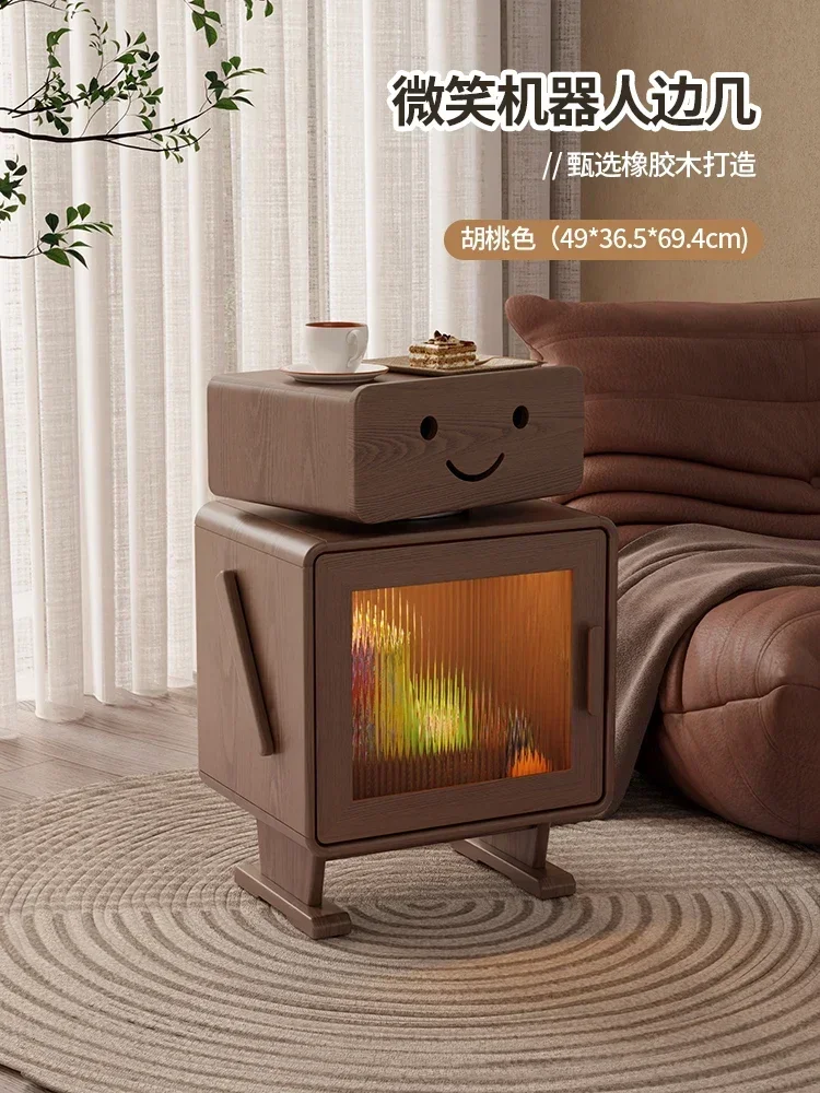

Robot side cabinet with lamp solid wood TV storage creative bedside table