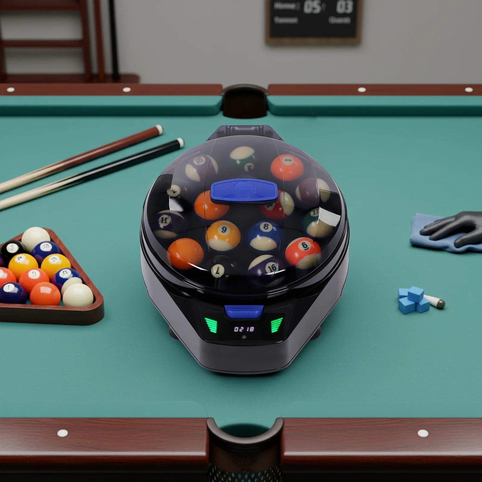 Automatic Pool Ball Cleaner Digital Display for 16 Balls, 180W 2000RPM Black, Billiard Ball Polisher Washer, with Wool Pads