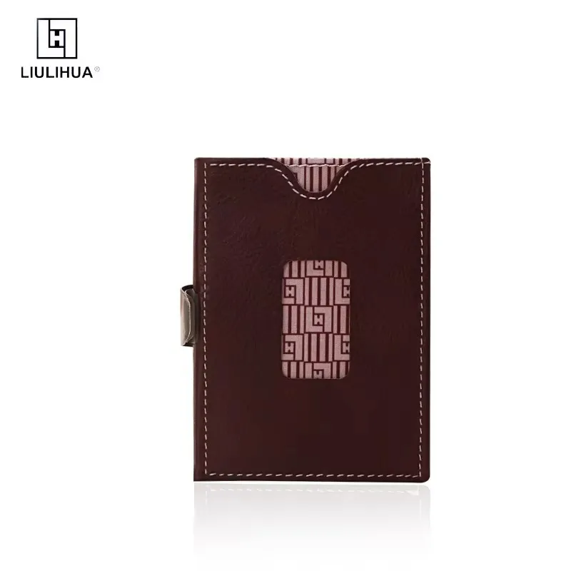 LIULIHUA Leather Multifunctional Wallet Mini Card Holder Men Unique Fashion  Wallet with Stainless Steel LockTrihold same wal