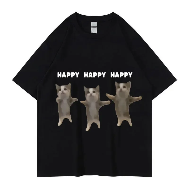 Cat Print T-shirt for Men and Women Happy Dancing Cat Print Short Sleeve Shirt Casual Cotton Fashion Plus Size Graphic T Shirts