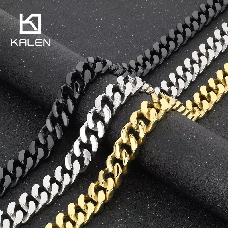 Kalen 20mm Chunky Bright Cut Cuban Chain Necklace For Men Punk Polished Stainless Steel Jewelry Trendy Rock Biker Party Gifts