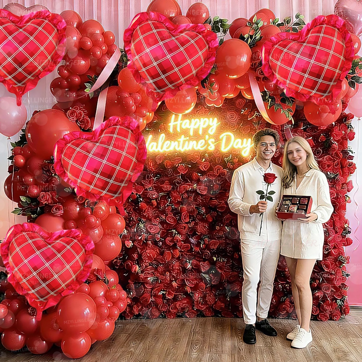 5 Stück 27 Zoll herzförmige Aluminiumfolienballons mit Spitzenmuster, geeignet für Geburtstage, Hochzeiten, Heiratsanträge, Jahrestage und Partydekorationen. – Detail 7
