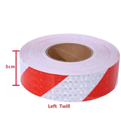 Twill Reflective Tape 5cm*25m Left Right Strips Red White Reflectors Stickers Waterproof Self-Adhesive Safety Conspicuity Decals