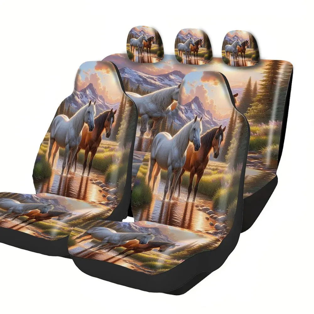 Trendy Print Car Seat Covers Full Set Fit Festive All Occasion Premium Material Comfortable Breathable Interior Upgrade Two Hor