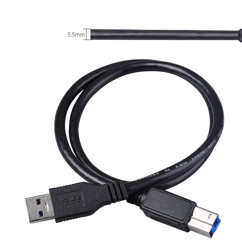 RSHTECH kabel Printer USB 3.0 USB-A ke kabel USB-B, 5Gbps kecepatan tinggi A Male ke B Male untuk pemindai driver eksternal Desktop